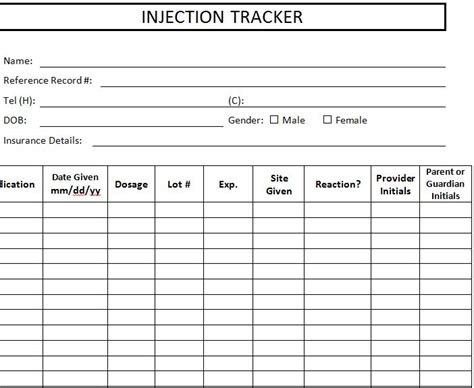 Printable Injection Log Sheet